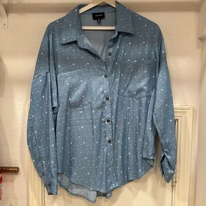 Heyson blue button front shirt white stars